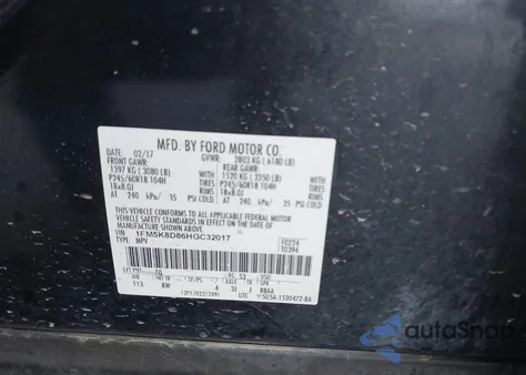 2017 Ford Explorer Xlt from USA, damaged, VIN 1FM5K8D86HGC32017